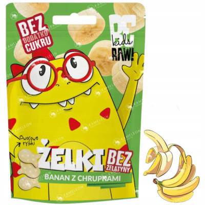 BE RAW! KIDS żelki BANAN Z CHRUPKAMI bez cukru żelatyny 35g owocowe rybki