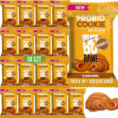 BE RAW! PROBIO COOKIE KARMEL zdrowe ciastko bez cukru 18g x18szt 0,32KG