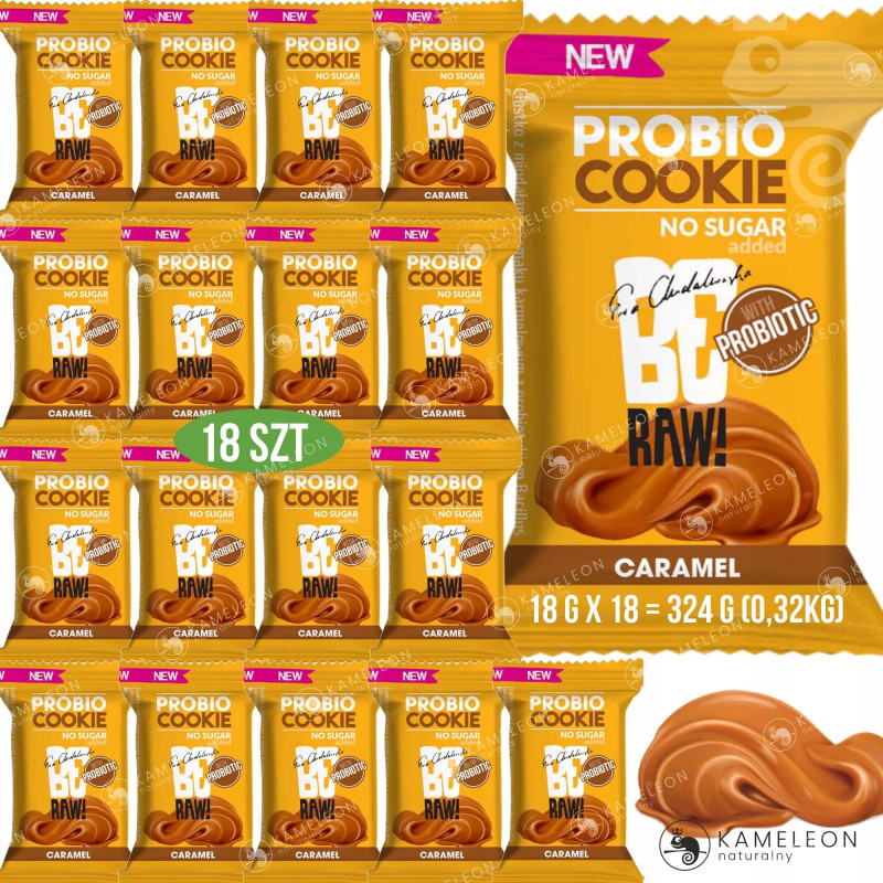 BE RAW! PROBIO COOKIE KARMEL zdrowe ciastko bez cukru 18g x18szt 0,32KG