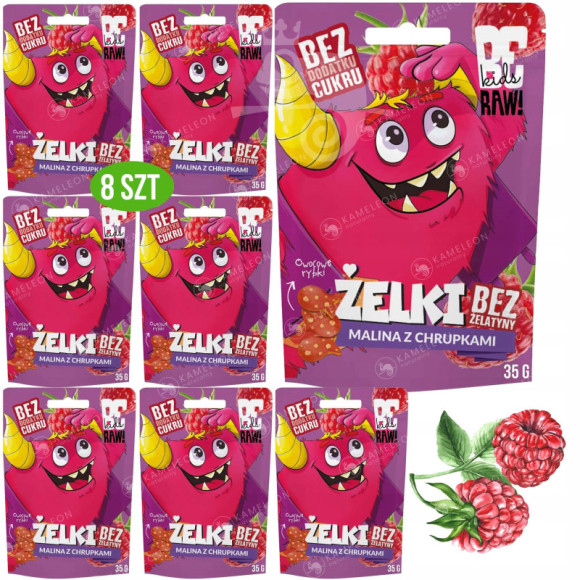 BE RAW KIDS zdrowe żelki MALINA z CHRUPKAMI bez cukru żelatyny 35g x8 0,28KG BE RAW KIDS zdrowe żelki MALINA z CHRUPKAMI bez cukru żelatyny 35g x8 0,28KG
