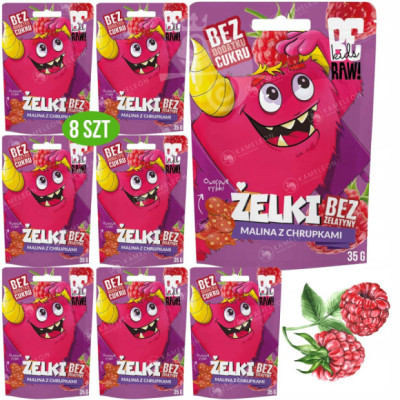 BE RAW KIDS zdrowe żelki MALINA z CHRUPKAMI