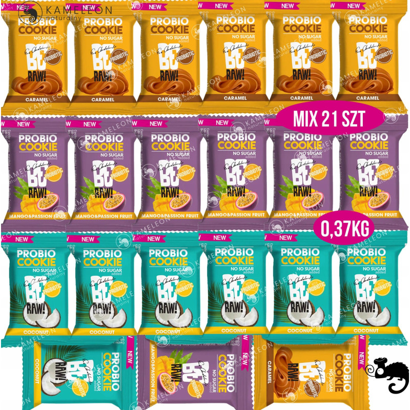 BERAW! PROBIO COOKIE PROBIOTYK MIX SMAKÓW KARMEL MANGO KOKOS po 7szt  21szt