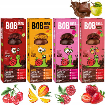 BOB SNAIL CHOCO Kids PRZEKĄSKA OWOCOWA W CZEKOLADZIE 30G 4szt MIX SMAKÓW