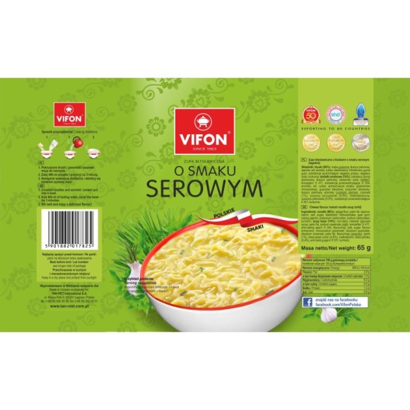 VIFON ZUPA BŁYSKAWICZNA zupka chińska O SMAKU SEROWYM