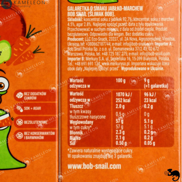 BOB SNAIL JELLY GALARETKA mix smaków MANGO GRUSZKA MARCHEW MALINA 27G x8 BOB SNAIL JELLY GALARETKA mix smaków MANGO GRUSZKA MARCHEW MALINA 27G x8