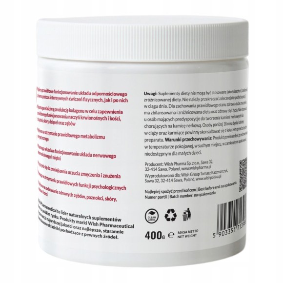 MAGNEZ cytrynian magnezu + ACEROLA +WIT C 1000mg w proszku