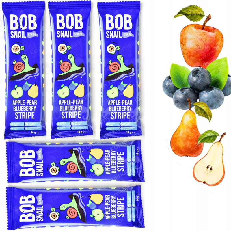 BOB SNAIL PRZEKĄSKA OWOCOWA bez dodatku cukru JABŁKO-GRUSZKA-BORÓWKA 14g x5
