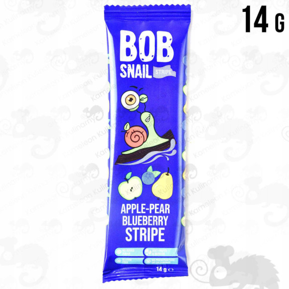 BOB SNAIL PRZEKĄSKA OWOCOWA bez dodatku cukru JABŁKO-GRUSZKA-BORÓWKA 14g x5 BOB SNAIL PRZEKĄSKA OWOCOWA bez dodatku cukru JABŁKO-GRUSZKA-BORÓWKA 14g x5