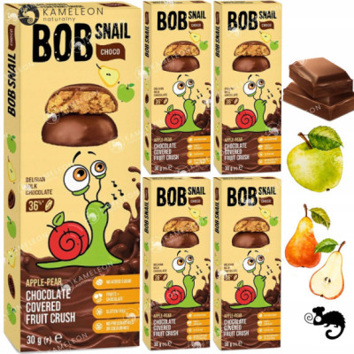 BOBSNAIL PRZEKĄSKA OWOC bc W BELGIJSKIEJ CZEKOLADZIE JABŁKO GRUSZKA 30g x5