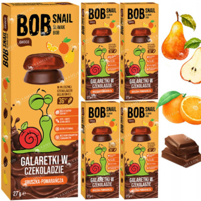 BOBSNAIL PRZEKĄSKA OWOC BEZ CUKRU GRUSZKA POMARAŃCZA w CZEKOLADZIE 27g x5