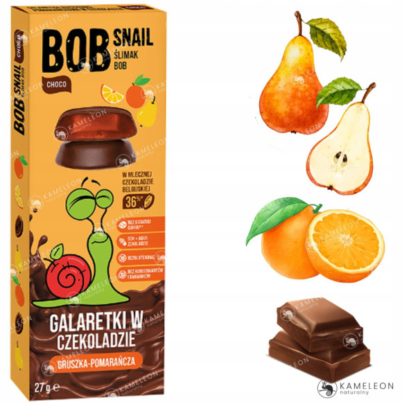 BOBSNAIL PRZEKĄSKA OWOC BEZ CUKRU GRUSZKA POMARAŃCZA w CZEKOLADZIE 27g x5 BOBSNAIL PRZEKĄSKA OWOC BEZ CUKRU GRUSZKA POMARAŃCZA w CZEKOLADZIE 27g x5
