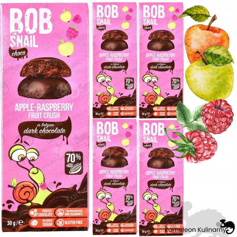 BOBSNAIL PRZEKĄSKA OWOCOWA BEZ CUKRU JABŁKO-MALINA w CZEKOLADZIE 30g x5