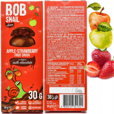 BOBSNAIL PRZEKĄSKA owocowa bez cukru JABŁKO-TRUSKAWKA W CZEKOLADZIE 30G