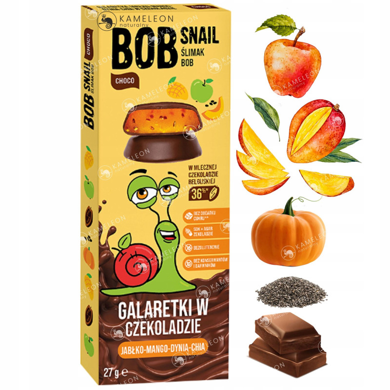 BOBSNAIL PRZEKĄSKA OWOCOWA GALARETKA JABŁKO MANGO DYNIA CHIA CZEKOLADA 27g