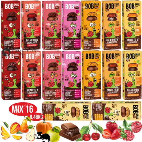 BOBSNAIL PRZEKĄSKA OWOCOWA W CZEKOLADZIE CZEKOLADA MIX SMAKÓW 16szt 0,46KG BOBSNAIL PRZEKĄSKA OWOCOWA W CZEKOLADZIE CZEKOLADA MIX SMAKÓW 16szt 0,46KG