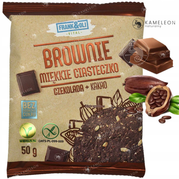 BROWNIE WEGAŃSKIE wege MIĘKKIE CIASTECZKO bez cukru CZEKOLADA + KAKAO 50G BROWNIE WEGAŃSKIE wege MIĘKKIE CIASTECZKO bez cukru CZEKOLADA + KAKAO 50G