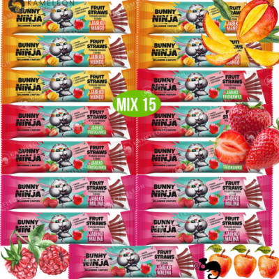 BUNNY NINJA przekąska owocowa MIX SMAKÓW LISTKI Mango Malina Truskawka x15