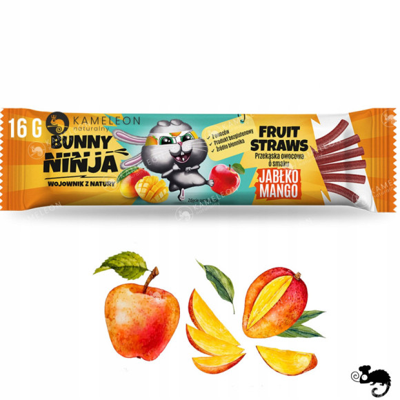 BUNNY NINJA przekąska owocowa MIX SMAKÓW LISTKI Mango Malina Truskawka x15 BUNNY NINJA przekąska owocowa MIX SMAKÓW LISTKI Mango Malina Truskawka x15