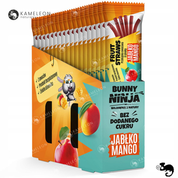 BUNNY NINJA przekąska owocowa MIX SMAKÓW LISTKI Mango Malina Truskawka x15 BUNNY NINJA przekąska owocowa MIX SMAKÓW LISTKI Mango Malina Truskawka x15