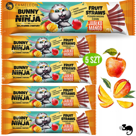 BUNNY NINJA przekąska owocowa MIX SMAKÓW LISTKI Mango Malina Truskawka x15 BUNNY NINJA przekąska owocowa MIX SMAKÓW LISTKI Mango Malina Truskawka x15