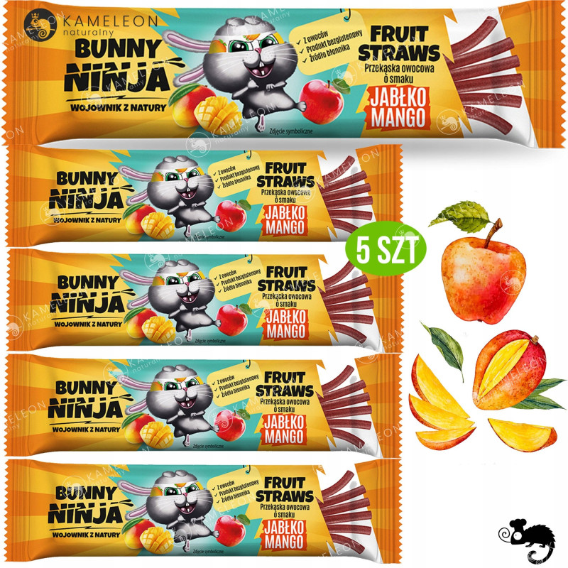 BUNNY NINJA przekąska owocowa MIX SMAKÓW LISTKI Mango Malina Truskawka x15