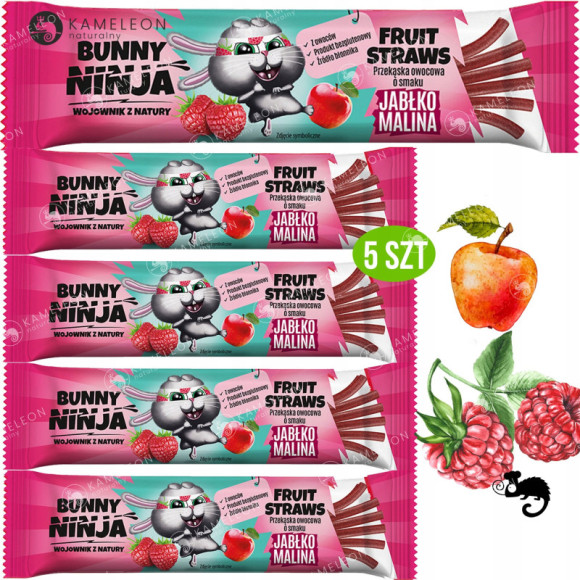 BUNNY NINJA przekąska owocowa MIX SMAKÓW LISTKI Mango Malina Truskawka x15 BUNNY NINJA przekąska owocowa MIX SMAKÓW LISTKI Mango Malina Truskawka x15