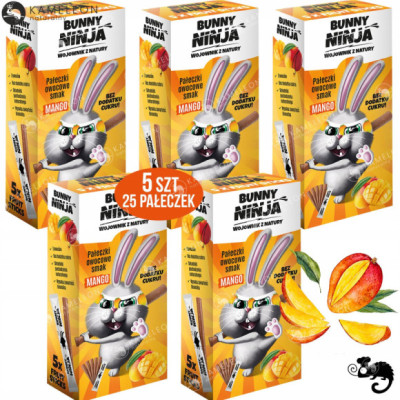 BUNNY NINJA przekąska PAŁECZKI OWOCOWE 25szt 5 opak. bez cukru MANGO 250G