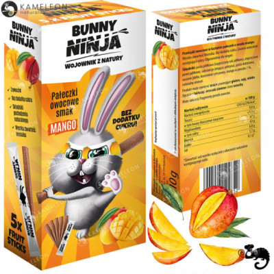 BUNNY NINJA przekąska PAŁECZKI OWOCOWE 5szt bez dodatk cukru smak MANGO 50G