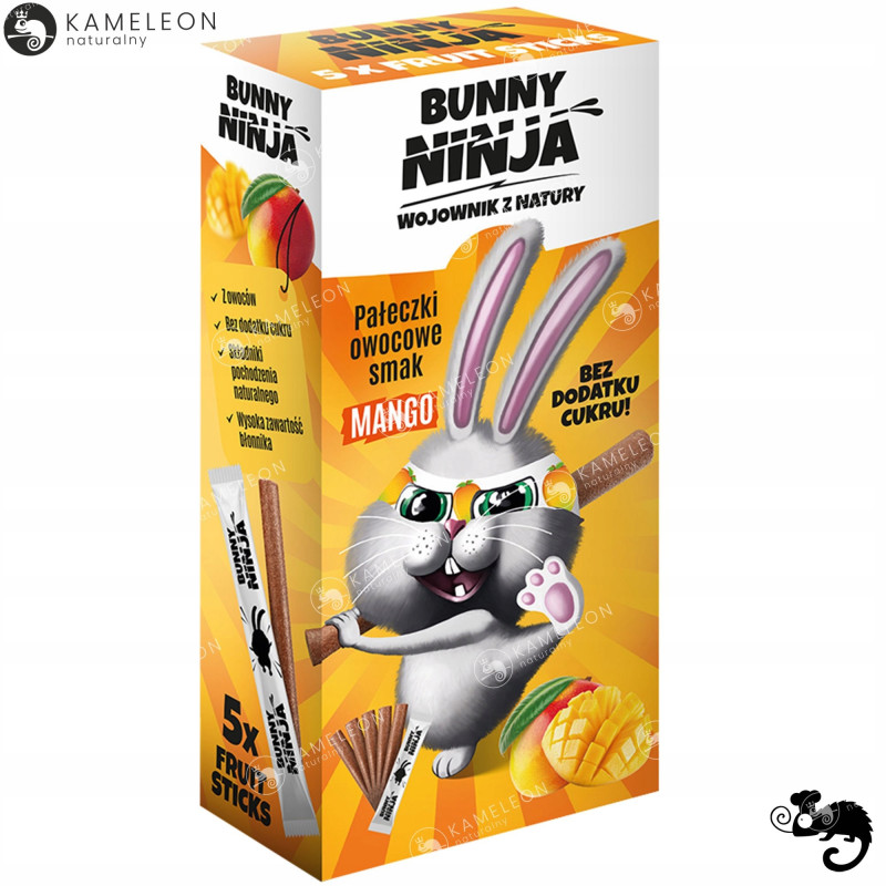 BUNNY NINJA przekąska PAŁECZKI OWOCOWE 5szt bez dodatk cukru smak MANGO 50G