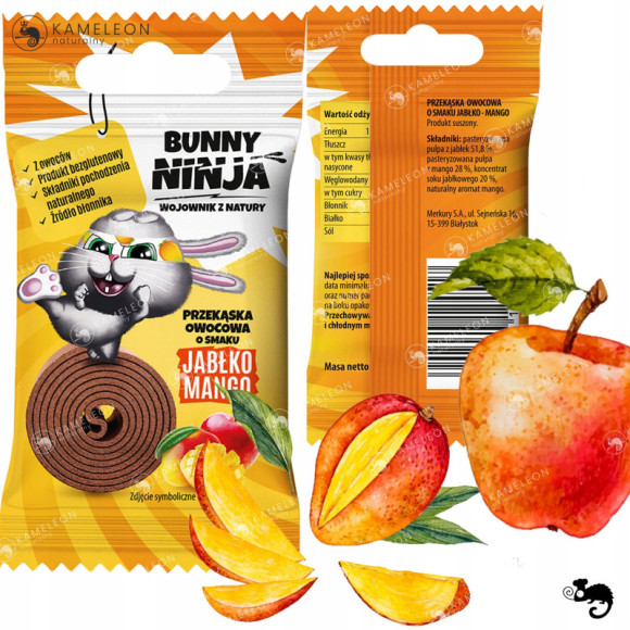 BUNNY NINJA ROLLS przekąska owocowa bez cukru JABŁKO MANGO 15G x5 75G BUNNY NINJA ROLLS przekąska owocowa bez cukru JABŁKO MANGO 15G x5 75G