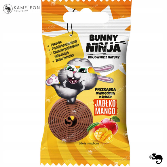 BUNNY NINJA ROLLS przekąska owocowa bez cukru JABŁKO MANGO 15G x5 75G BUNNY NINJA ROLLS przekąska owocowa bez cukru JABŁKO MANGO 15G x5 75G