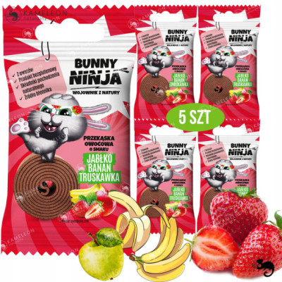BUNNY NINJA rolls zakręcona przekąska BEZ CUKRU JABŁKO BANAN TRUSKAWKA 5szt