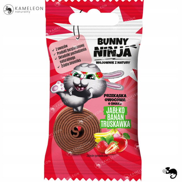 BUNNY NINJA rolls zakręcona przekąska BEZ CUKRU JABŁKO BANAN TRUSKAWKA 5szt BUNNY NINJA rolls zakręcona przekąska BEZ CUKRU JABŁKO BANAN TRUSKAWKA 5szt