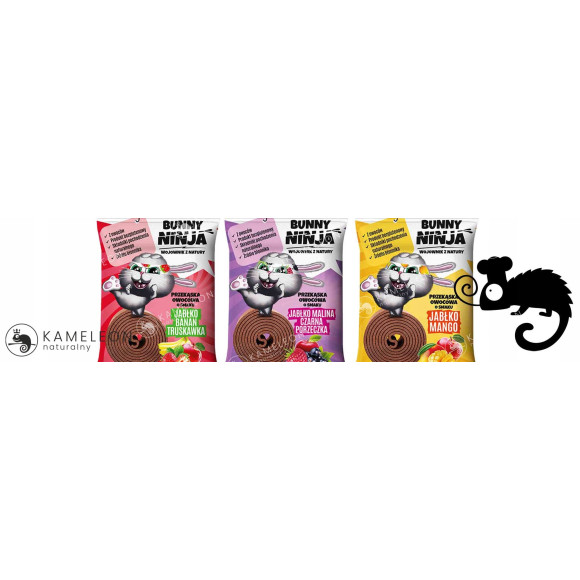 BUNNY NINJA rolls zakręcona przekąska BEZ CUKRU JABŁKO BANAN TRUSKAWKA 5szt BUNNY NINJA rolls zakręcona przekąska BEZ CUKRU JABŁKO BANAN TRUSKAWKA 5szt