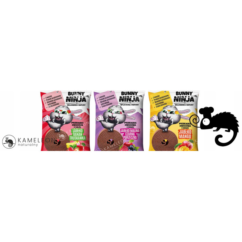 BUNNY NINJA rolls zakręcona przekąska BEZ CUKRU JABŁKO BANAN TRUSKAWKA 5szt