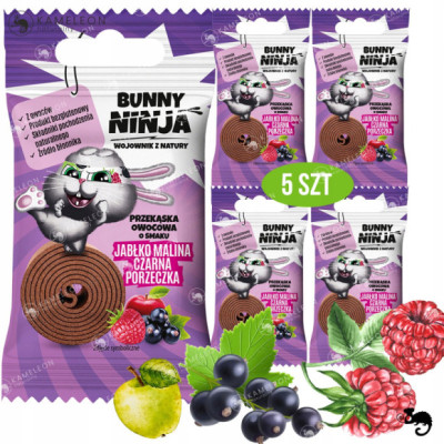 BUNNY NINJA rolls zakręcona przekąskabez cukru JABŁKO MALINA PORZECZKA x5