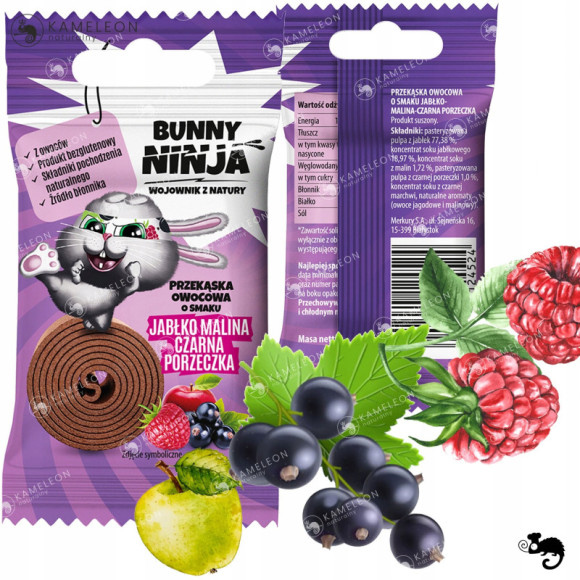 BUNNY NINJA rolls zakręcona przekąskabez cukru JABŁKO MALINA PORZECZKA x5 BUNNY NINJA rolls zakręcona przekąskabez cukru JABŁKO MALINA PORZECZKA x5