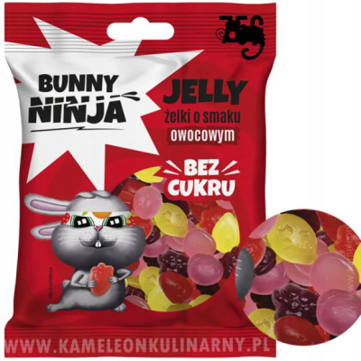 BUNNY NINJA ŻELKI OWOCOWE O SMAKU OWOCOWYM kolorowe owocki BEZ CUKRU 75g