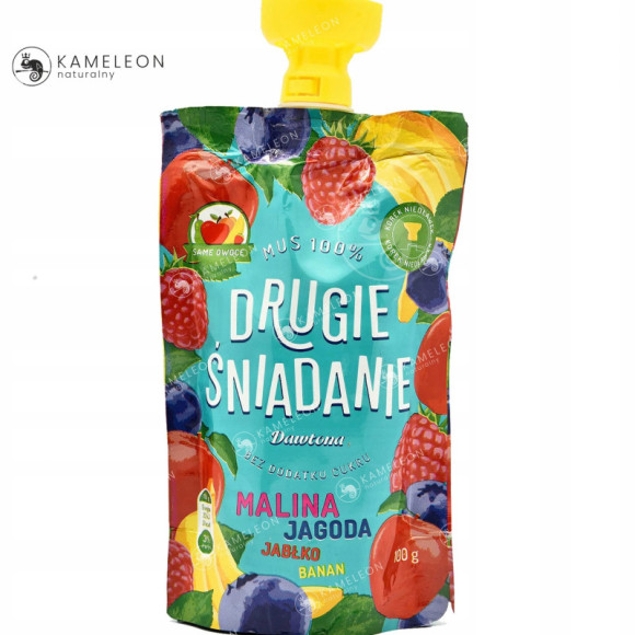 Dawtona DRUGIE ŚNIADANIE MUS 100% OWOCOWY MALINA JAGODA JABŁKO BANAN 100G