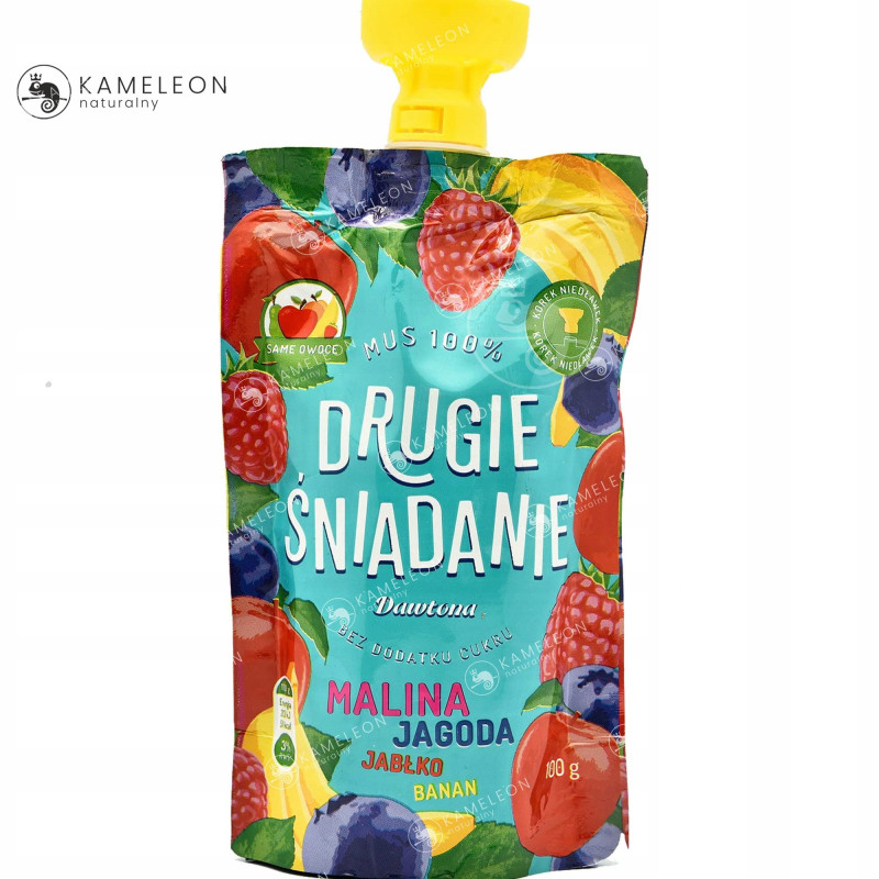 Dawtona DRUGIE ŚNIADANIE MUS 100% OWOCOWY MALINA JAGODA JABŁKO BANAN 100G