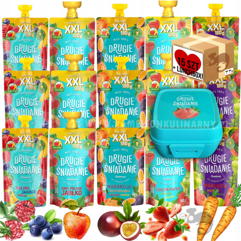 DAWTONA MUS OWOCOWY Drugie Śniadanie XXL MIX SMAKÓW x15 aż 2,7KG + LUNCHBOX