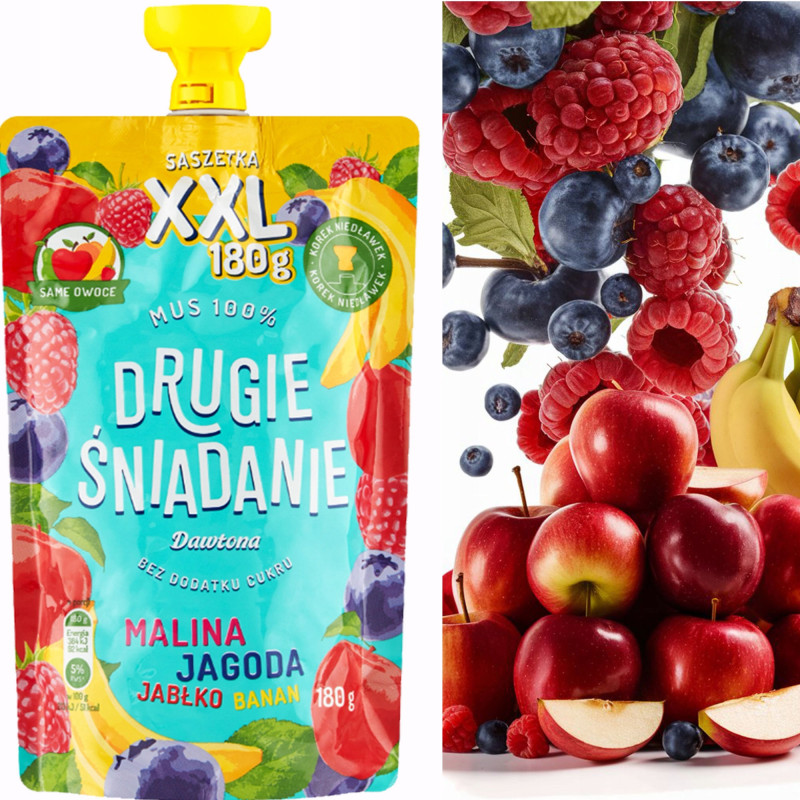 DAWTONA MUS OWOCOWY Drugie Śniadanie XXL MIX SMAKÓW x15 aż 2,7KG + LUNCHBOX