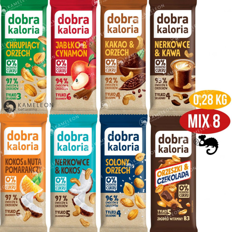 DOBRA KALORIA BATONIKI BATONY BATON BEZ CUKRU zestaw MIX SMAKÓW 8szt 280G
