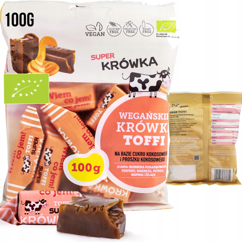 Eko KRÓWKI WEGAŃSKIE BEZMLECZNE TOFFI BEZ GLUTENU LAKTOZY 100g Super FUDGIO