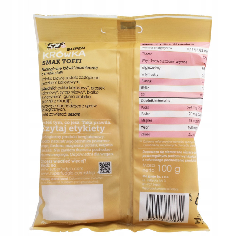 Eko KRÓWKI WEGAŃSKIE BEZMLECZNE TOFFI BEZ GLUTENU LAKTOZY 100g Super FUDGIO
