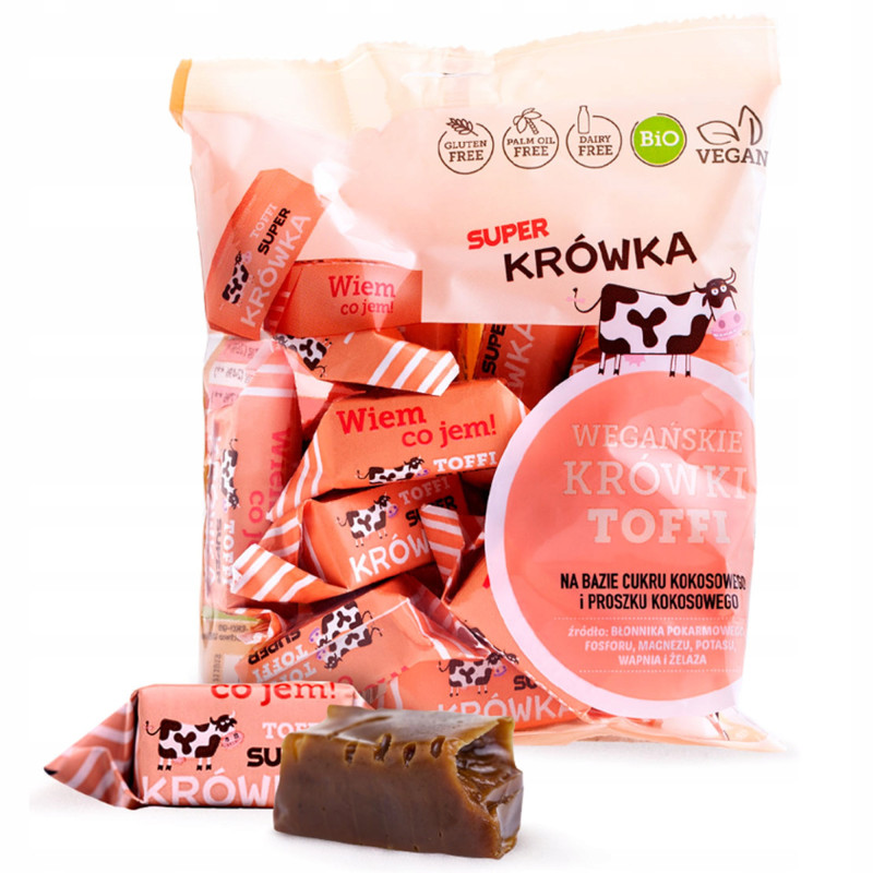 Eko KRÓWKI WEGAŃSKIE BEZMLECZNE TOFFI BEZ GLUTENU LAKTOZY 100g Super FUDGIO