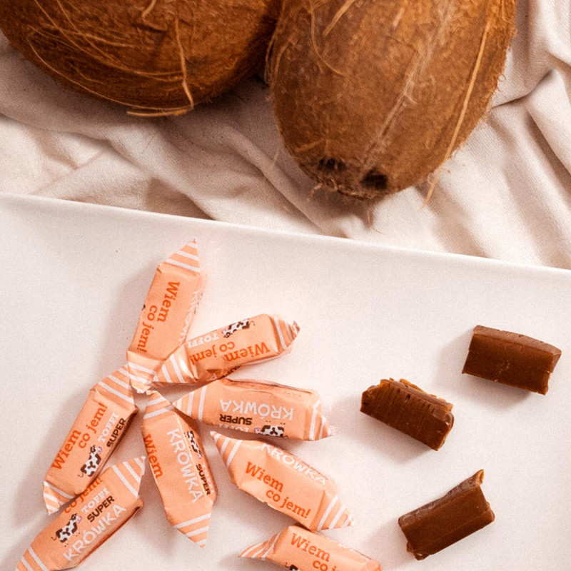 Eko KRÓWKI WEGAŃSKIE BEZMLECZNE TOFFI BEZ GLUTENU LAKTOZY 100g Super FUDGIO