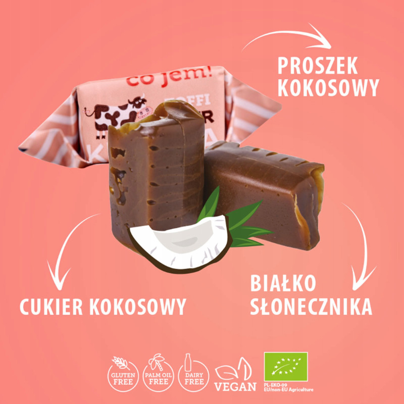 Eko KRÓWKI WEGAŃSKIE BEZMLECZNE TOFFI BEZ GLUTENU LAKTOZY 100g Super FUDGIO