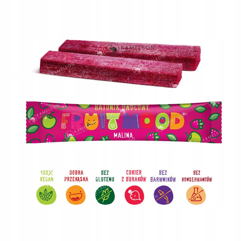 FRUIT MOOD wegański batonik owocowy bez gluteny 20g smak malinowy