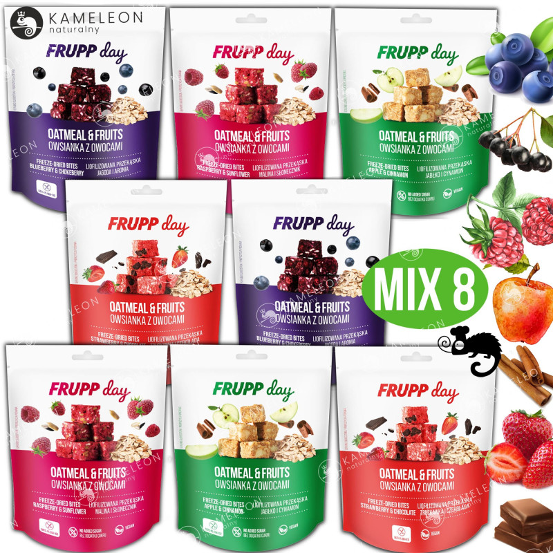 FRUPP DAY PRZEKĄSKA liofilizowana JAGODA MALINA TRUSKAWKA JABŁKO MIX 25g x8